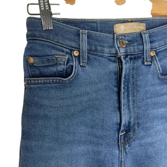 7 For All Mankind High Waist Cropped Straight Distressed Hem Jeans Size 26 - Picture 7 of 12